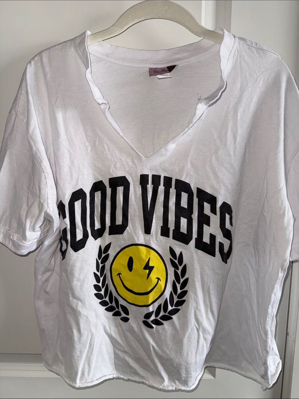 Good Vibes White Short Sleeve Tee with Yellow Graphic